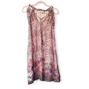 Hale Bob Leopard & Floral Print Smocked Waist Mini Dress XS